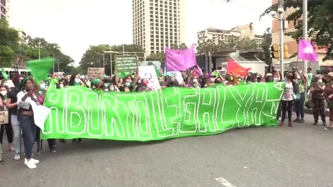 Protesters demand end to criminalization of abortion in Caracas, VENEZUELA, VE - Stock Footage 204058912