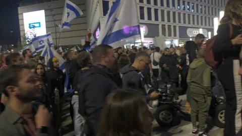 Protesters demonstrating against  the judicial reform Israel 2023 Stock Footage 239013238