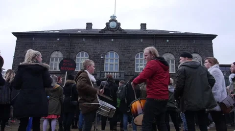 Protesters drum in front of congress Stock Footage 61919029