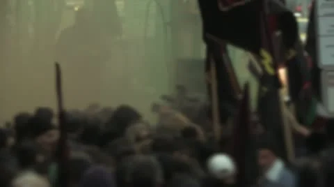 Protesters in Eastern Europe drop a smoke grenade Stock Footage 21250014