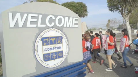 Protesters enter Compton, CA - Protesting Police Shooting Stock Footage 59524469