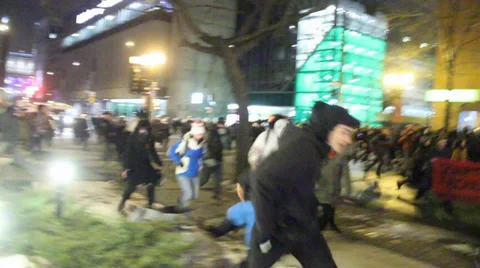 Protesters escaping the riot police Stock Footage