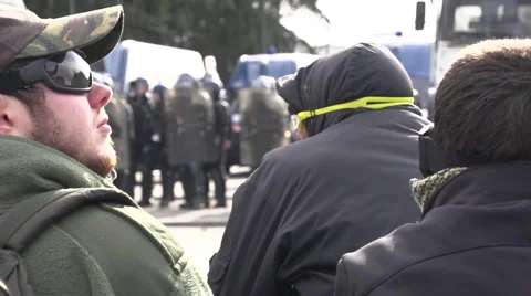 Protesters face police Stock Footage 62507338