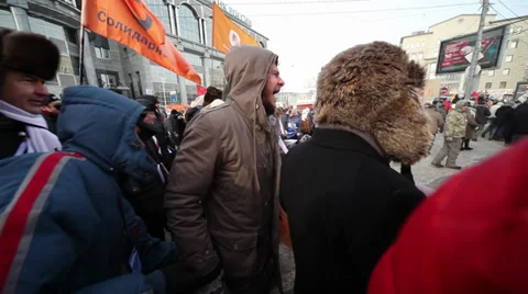 The protesters with flag "Solidarity" Stock Footage 30464564