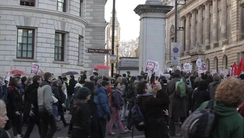Protesters in front of Big Ben Stock Footage