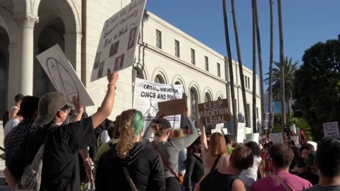 Protesters Gather Outside of City Hall to Protest Overturning of Roe v Wade 動画素材 198471689