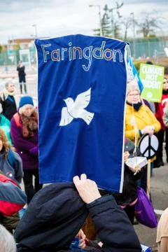 Protesters gather outside the main gate to the AWE, Aldermaston UK Stock Photos