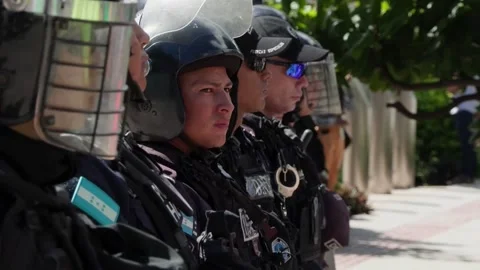 Protesters gather outside US Embassy in Tegucigalpa against pardon for former pr Stock Footage 322687734