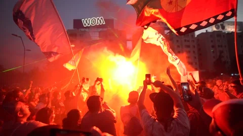 Protesters gather at Plaza Baquedano to continue their fight against Stock Footage 135762829