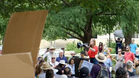 Protesters gathered in Austin Texas to protest against USA border camps Stock Footage 111694665