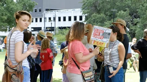 Protesters gathered in Austin Texas to protest against USA border camps Stock-Footage 111719439
