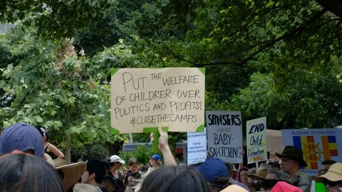 Protesters gathered in Austin Texas to protest against USA border camps Stock-Footage 111720836