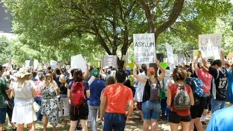 Protesters gathered in Austin Texas to protest against USA border camps Stock-Footage 111722008