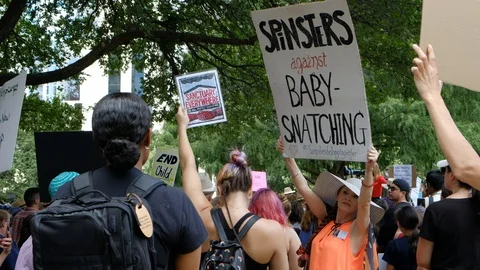 Protesters gathered in Austin Texas to protest against USA border camps Video stock 111722899