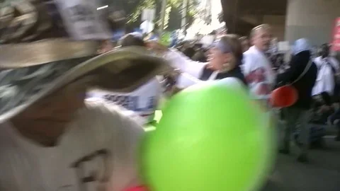 Protesters holding hands stand their ground - Occupy Los Angeles Stock-Footage 81802176