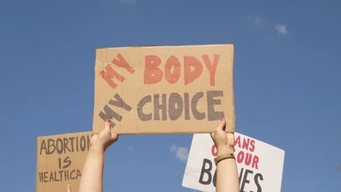 Protesters holding placards supporting abortion rights. Stock Footage 192443989