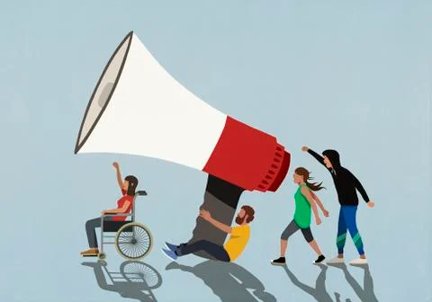 Protesters with large megaphone Ilustração Stock