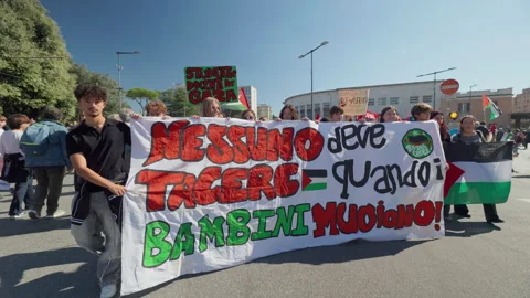 Protesters March With Banner During Pro-Palestine Rally In Rome Stock-Footage 318521243