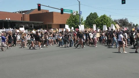Protesters march downtown during a black lives matter protest in Bend Oregon Stock Footage 131687481