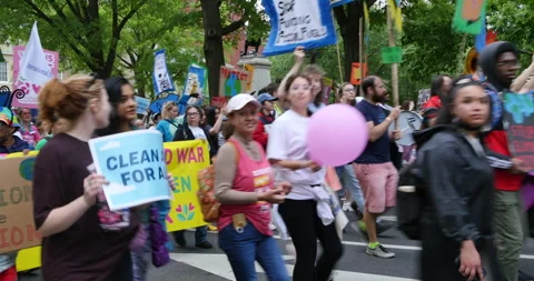 Protesters March for Renewable Energy Parade in Washington DC Stock Footage 242040185