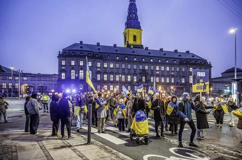 Protesters marching in Copenhagen Stock Photos