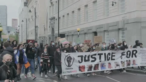 Protesters marching through London Streets Black Lives Matter Protest, London Stock Footage 132107232