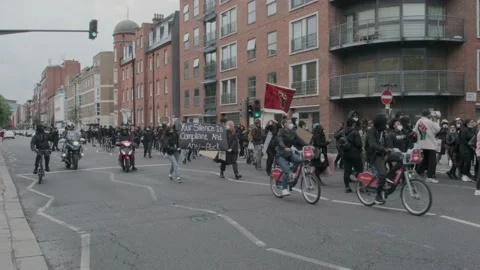 Protesters marching through London Streets for Black Lives Matter Protest Stock Footage 132108327