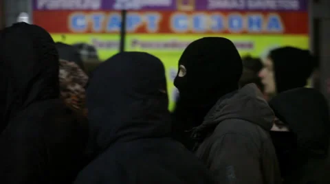 Protesters in masks Stock Footage 30460908