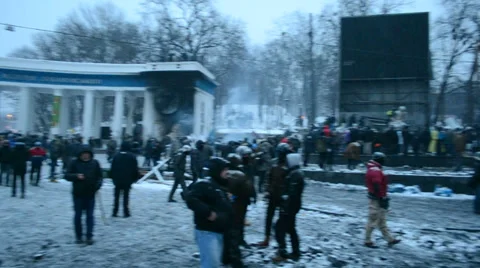 Protesters near Valeriy Lobanovskyi Dynamo Stadium, Kiev, Ukraine. Stock-Footage 34802162