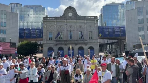 Protesters oppose wind, solar energy projects in Brussels, BRUSSELS, BE - 09 Sep Stock Footage 345059727