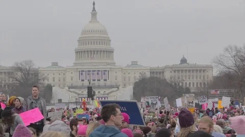 Protesters Outside Of The Capital Building 2 - Womens March DC Stock Footage 81257536