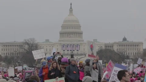 Protesters Outside Of The Capital Building 3 - Womens March DC Vídeos de archivo 81257535