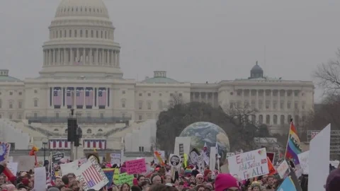 Protesters Outside Of The Capital Building 4 - Womens March DC Stock Footage 81257537
