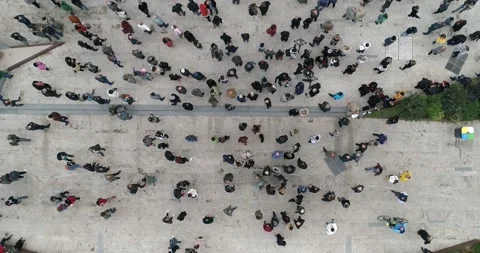 Protesters overhead aerial drone shot in slow motion Stock Footage 141212982