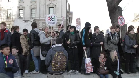 Protesters in Parliament Square Stock Footage 3941626