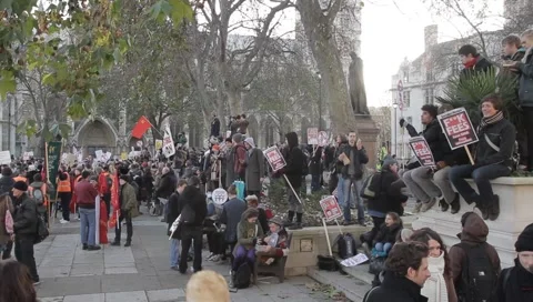 Protesters in Parliament Square Stock Footage 3941823