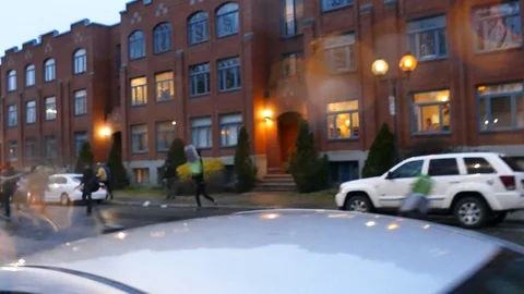 Protesters putting plastic garbage contenant in the middle of the street Stock Footage 114763660