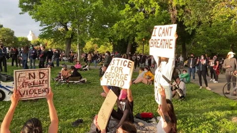 Protesters raise posters at Black Lives Matter protest in NYC June 1, 2020 Stock Footage 131577448