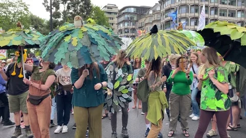 Protesters at the Restore Nature Now demonstration, London, UK. Stock Footage 287039024