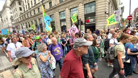 Protesters at the Restore Nature Now protest demonstration in central London. Stock Footage 278002790