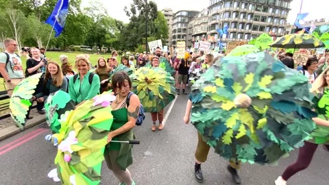 Protesters at the Restore Nature Now protest demonstration in central London. Stock Footage 278002868