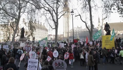 Protesters running into Parliament Square Stock Footage 3939794