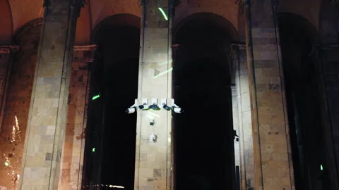 Protesters shoot fireworks and laser beams at parliament building Stock-Footage 298006397
