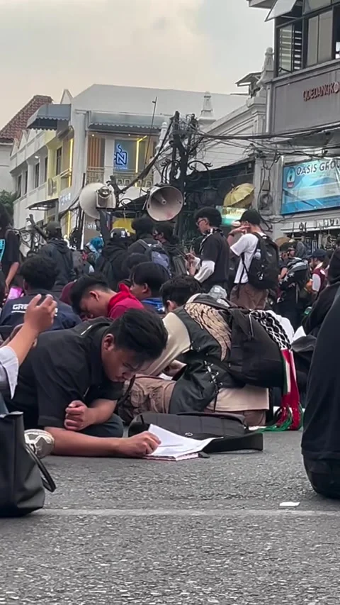 Protesters Sit on Asphalt Road Blocking Urban City Street Traffic Stockbeeldmateriaal 348288833