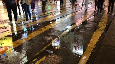 Protesters stepping in water puddle. Anti Extradition Bill.1.7 million activist Stock Footage 116320741