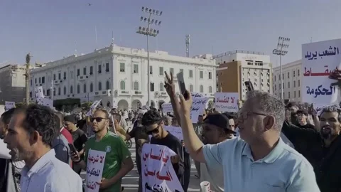 Protesters in Tripoli call for resignation of Libyan government, Libya, LY - 24  스톡 동영상 309979597