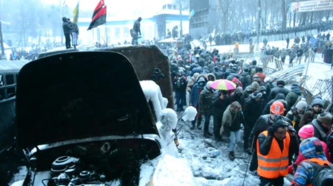Protesters, Valeriy Lobanovskyi Dynamo Stadium, Euro maidan, Kiev, Ukraine. Stock-Footage 34798241