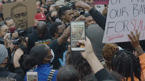 Protesters videotaping the protest, BLM, Hollywood, LA, June 3, 2020 Stock Footage 136214532