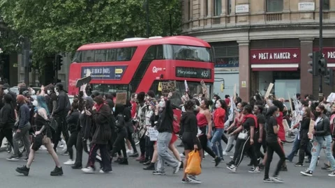 Protesters walking to Trafalgar Square for Black Lives Matter Floyd Protest Stock Footage 131777377