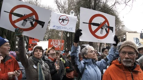 Protesters Want A Ban On Assault Weapons Stock Footage